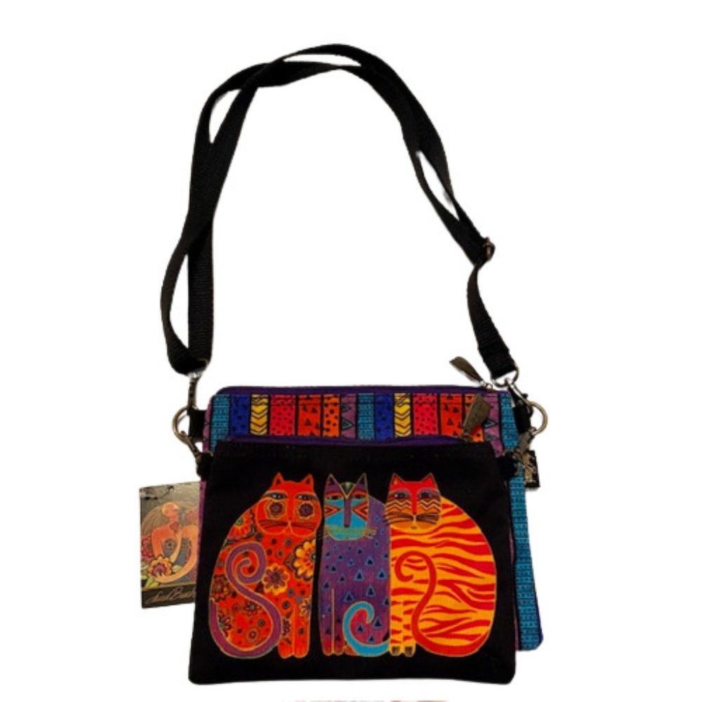 Laurel Burch Two Piece Bag Fancy Felines Colorful Cats Shoulder Crossbody NWT
